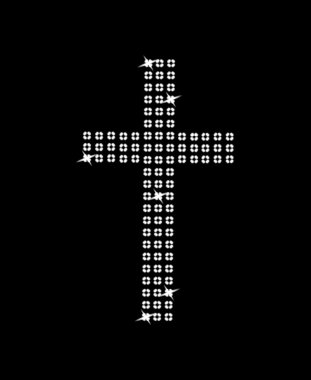 Siyah arka plan üzerine Katolik gümüş haç.