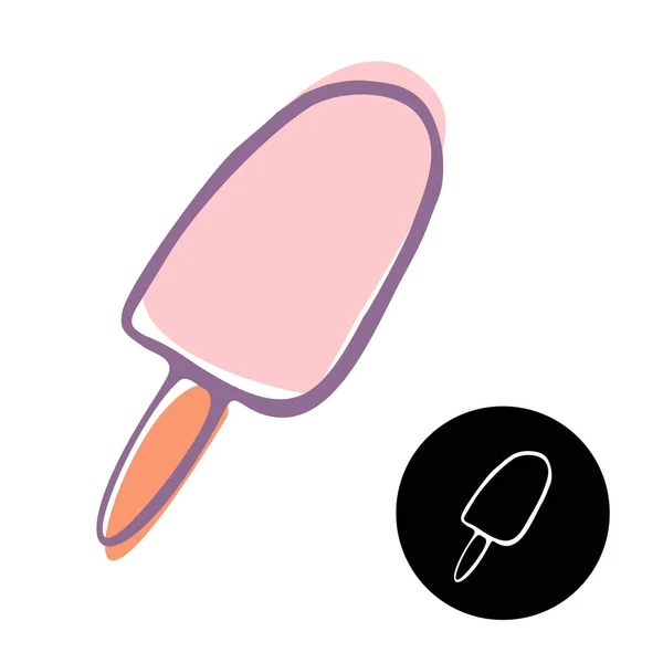 Ice cream icon. Eskimo strawberry vector. Doodle cartoon style. — Stock Vector