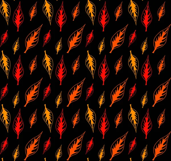 Ateşli yaprakları desen siyah arka plan üzerine. 