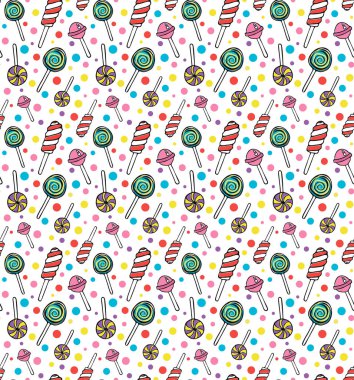 Vektör lolipop seamless modeli. Çizgi film doodle tatlı şeker