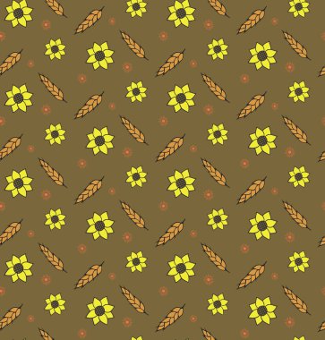 Çavdar buğday hasat vektör seamless modeli kulakları altın ayçiçeği güzel doğa kırsal arka plan