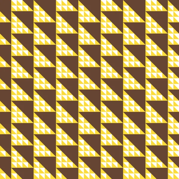 Fond abstrait de triangles, motif sans couture. Jaune petit et brun gros motif triangles — Image vectorielle