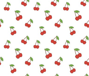 Kiraz. Beyaz üzerine kırmızı tatlı kiraz çilek ile Seamless Modeli.