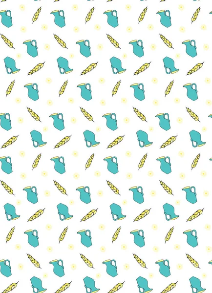  Dikişsiz desen tahıl ve kulak buğday ve bir şişe süt. 