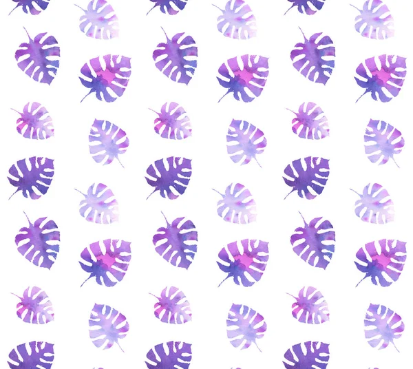 Seamless pattern watercolor purple leaf tropical — Stock Photo, Image