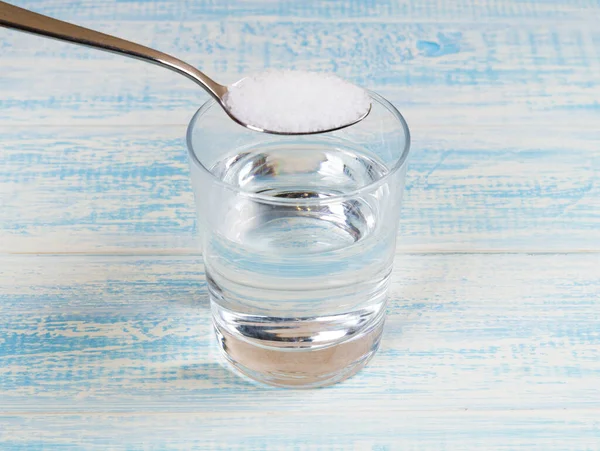 Glass Water Tea Spoon Full Salt Salinity Concept — Stock Photo, Image