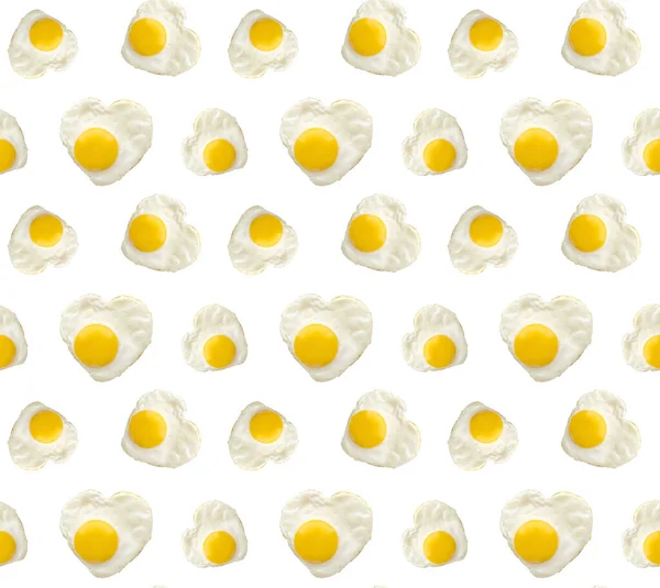 Heart Shaped Fried Egg White Background Closeup Seamless Pattern Design — Stock Photo, Image