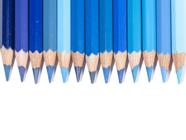 Isolated blue color pencils in line