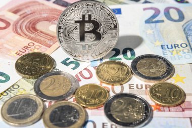 BTC Bitcoin ve Euro sikke ve notlar