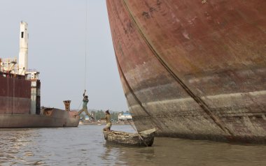 Workers of old ship breaking yard in Bangladesh clipart