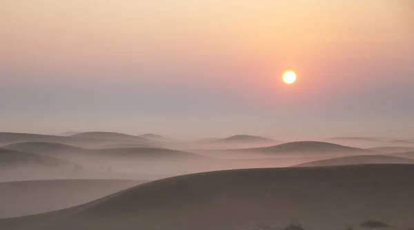 Mgła na pustyni podczas sunrise — Zdjęcie stockowe