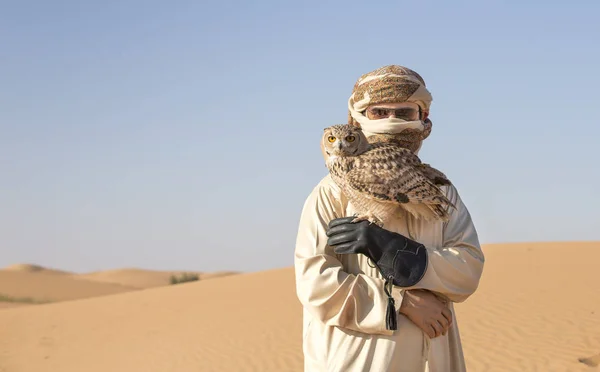 Falconer entrenamiento búho del desierto —  Fotos de Stock