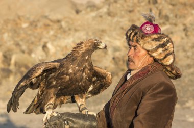 Kartal avcı ile onun Altay kartalı