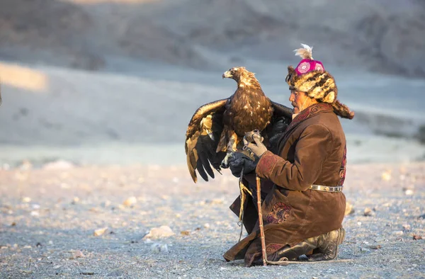 Cazador de águila con su Águila Dorada Altai —  Fotos de Stock