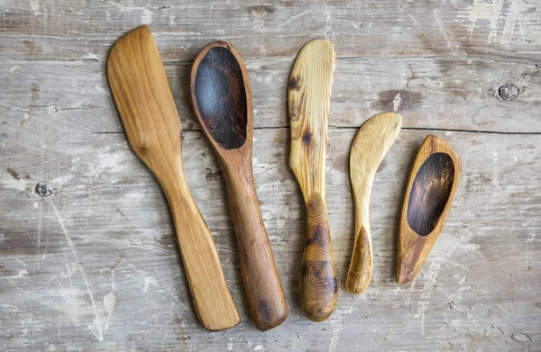 stock image old handmade wooden spoons