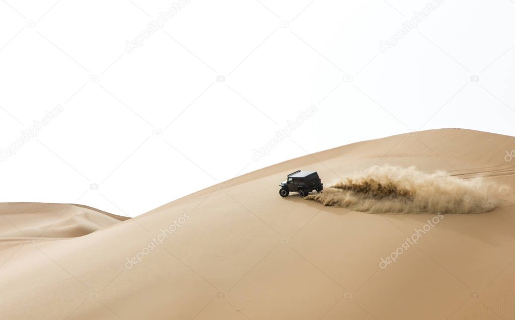 car driving in Rub al Khali Desert 