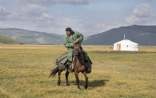 Mongolischer Mann auf einem Pferd — Stockfoto