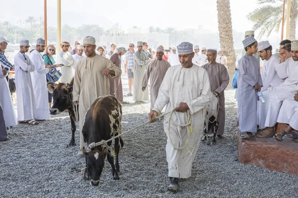 Nizwa 2017 사람들 시장에 송아지를 보여주는 — 스톡 사진