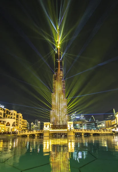 Dubaj Spojené Arabské Emiráty Ledna 2018 Burj Khalifa Rozzáří Žluté — Stock fotografie