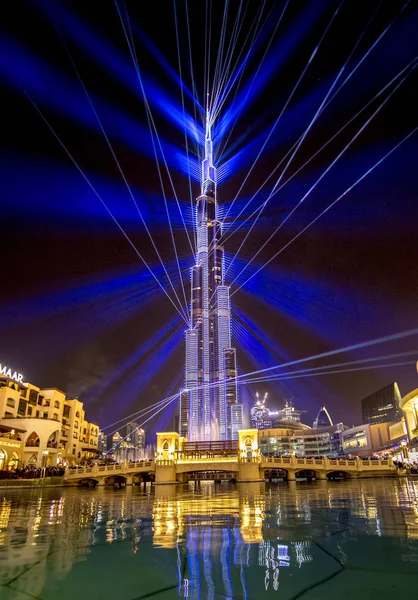 Dubaj Spojené Arabské Emiráty Ledna 2018 Burj Khalifa Rozzářily Jasné — Stock fotografie