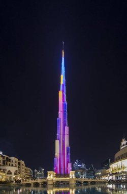 Dubai, UAE, January 7, 2018: Burj Khalifa lit up in celebration for New Year clipart