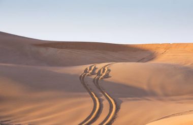 tyre tracks inthe desert at sunrise clipart