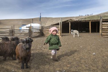 Hatgal, Mongolia, 3rd March 2018: mongolian kids in a steppe of northern Mongolia clipart
