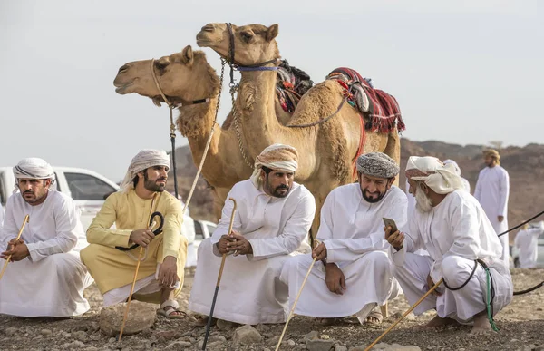 Khadal Umman Nisan 2018 Omani Erkekler Rwith Develerini Bir Kırsal — Stok fotoğraf