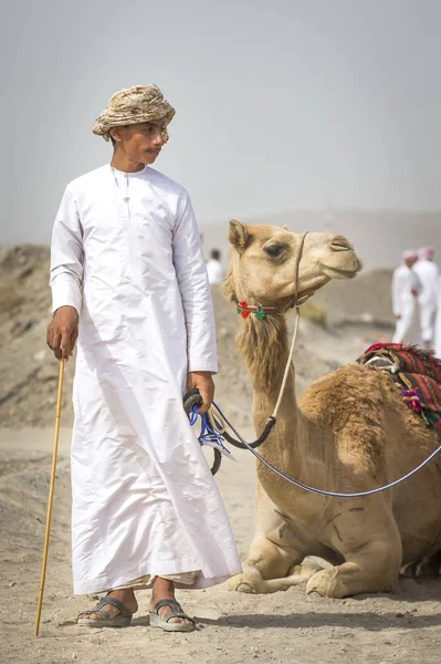 Oman Ibri Aprile 2018 Giovane Oman Con Suo Cammello Prima — Foto Stock