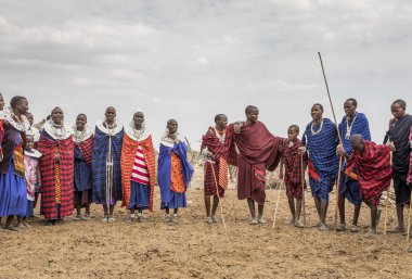 Arusha, Tanzanya, 7 Eylül 2017: Masai köyü parti kıyafetleriyle
