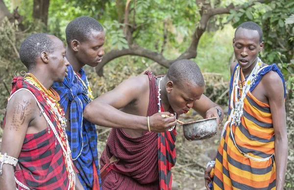 Arusha Tanzanya Eylül 2019 Masai Adam Yeni Öldürülmüş Bir Keçinin — Stok fotoğraf