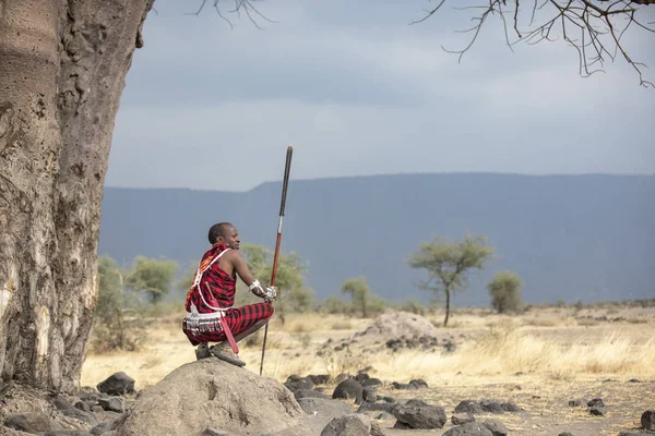 Arusha Tanzania Septembrie 2019 Maasai Face Foc — Fotografie, imagine de stoc