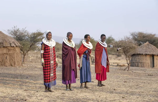 坦桑尼亚阿鲁沙 2019年9月7日 身着传统服装的漂亮马赛妇女 佩戴全套珠宝 — 图库照片