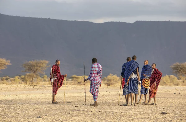 Arusha Tanzanie Septembre 2019 Guerriers Maasai Dans Paysage Savane Tanzanienne — Photo
