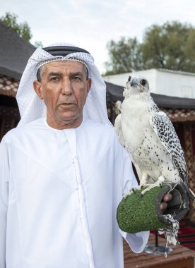 Al Ain, Birleşik Arap Emirlikleri, 16 Kasım 2019: Emirati adamı ve şahini