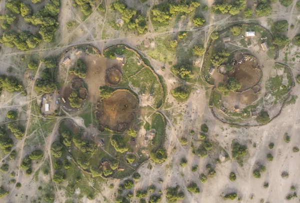 Vista Aérea Maasai Boma Aldeia Familiar Tanzânia Rural — Fotografia de Stock