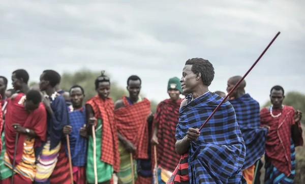 Same Tanzânia Junho 2019 Homens Maasai Dançando — Fotografia de Stock