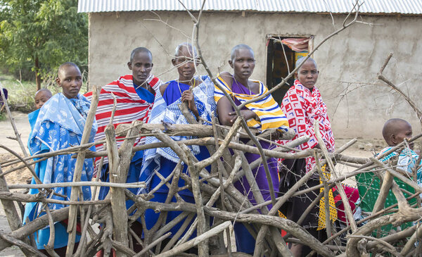 Maipo, Tanzania, 4th June 2019: maasai ladies in their boma village