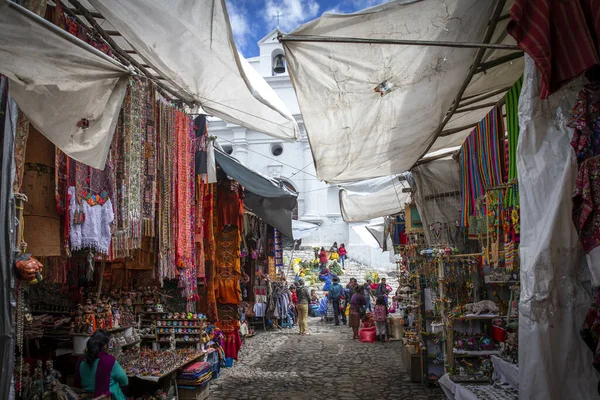 Чичикастенанго Гватемала Февраля 2020 Года Старый Рынок Майя Продающий Рукоделие — стоковое фото