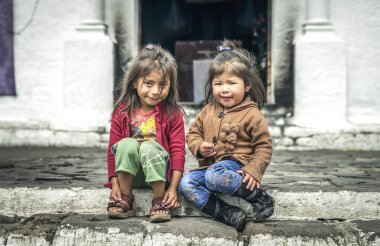 chichicastenango, Guatemala, 27th February 2020: mayan girls at traditional market clipart