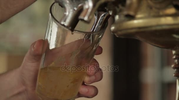 Beer pour from bar tap with sound — Stock Video