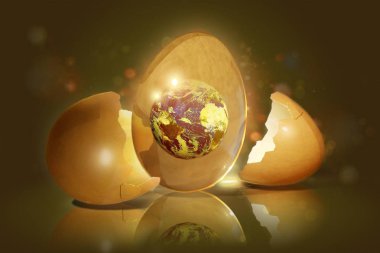 Broken egg with the planet inside instead yolk. clipart