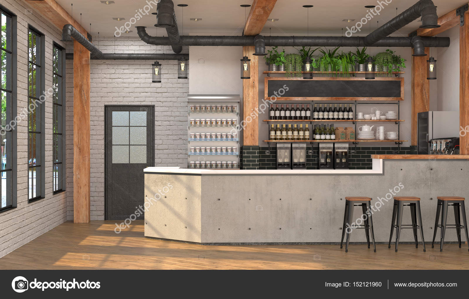 Modern Design Of The Bar In Loft Style 3d Visualization Of The