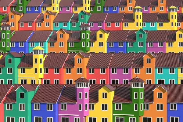 Beaucoup Maisons Colorées Faible Hauteur Tiennent Fermement Dans Une Rangée — Photo