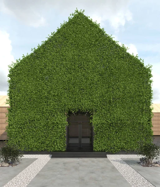 Fachada Jardinería Vertical Casa Con Techo Inclinado Arquitectura Verde Moderna — Foto de Stock