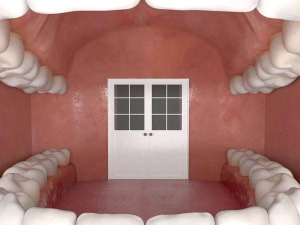 Creative Interior Human Oral Cavity Doors Open Mouth Dental Office — Stock Photo, Image