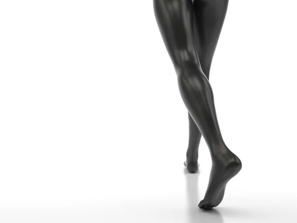 Female Legs Black Glossy Color White Background Slender Barefoot Woman — Stock Photo, Image