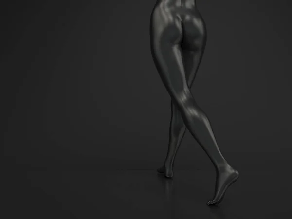 Female Legs Buttocks Black Glossy Color Black Background Slender Barefoot — Stock Photo, Image