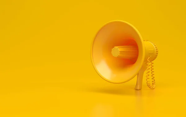 Monochrome Yellow Single Megaphone Loudspeakers Yellow Background Conceptual Illustration Copy — Stock Photo, Image