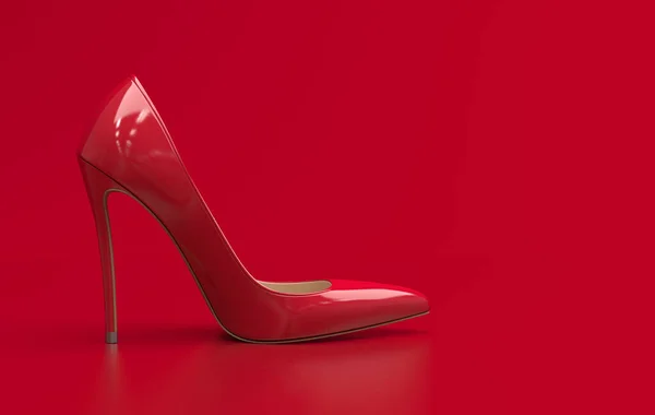 Wanita Merah Tunggal Sepatu Hak Tinggi Dengan Kaki Runcing Berdiri — Stok Foto
